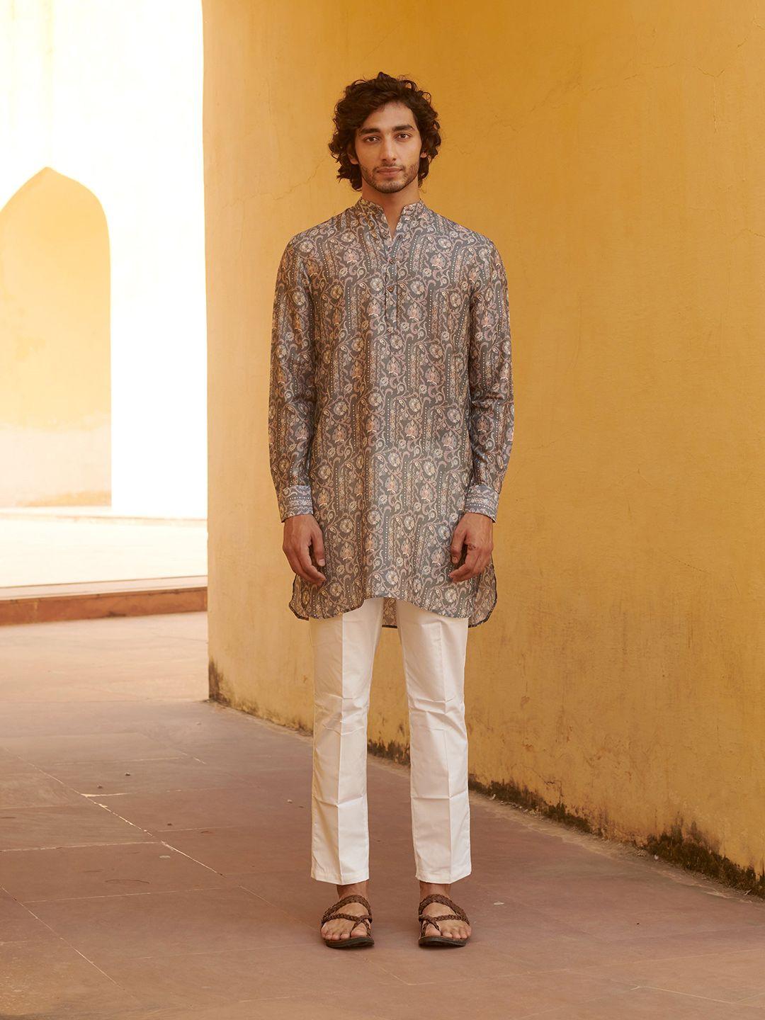 qb men ethnic motifs printed pure cotton kurta