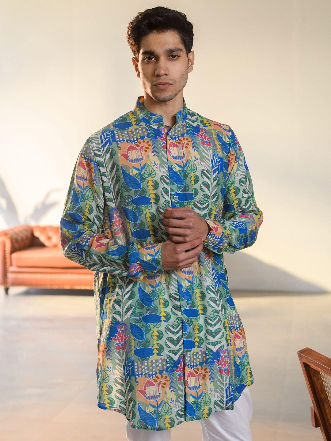 qb men ethnic motifs printed pure silk straight kurta