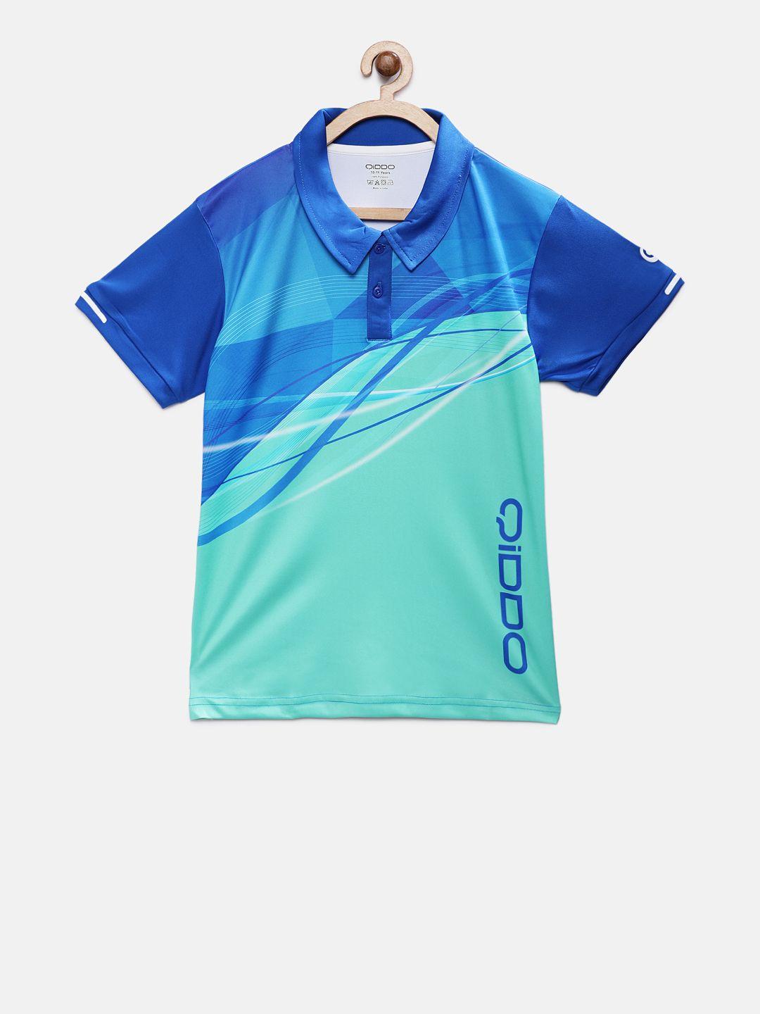 qiddo boys sea green & blue colourblocked polo collar t-shirt