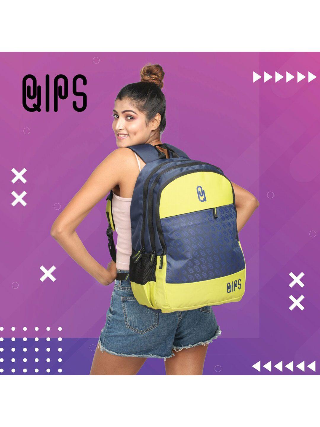 qips unisex navy blue & lime green colourblocked backpack