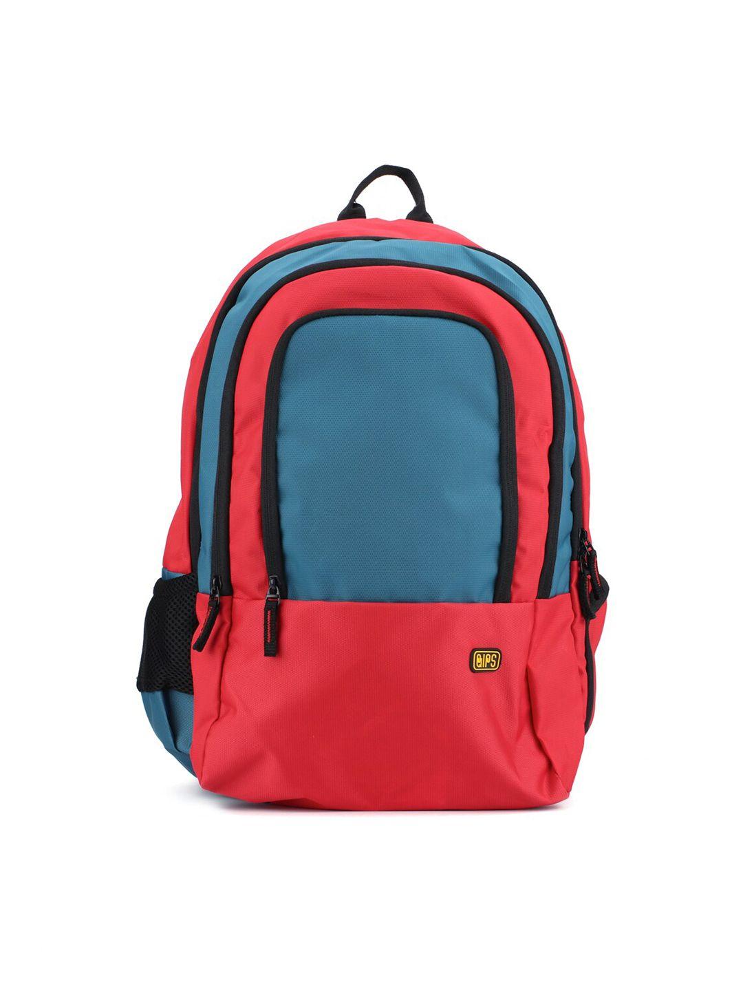 qips unisex red & blue colourblocked backpack