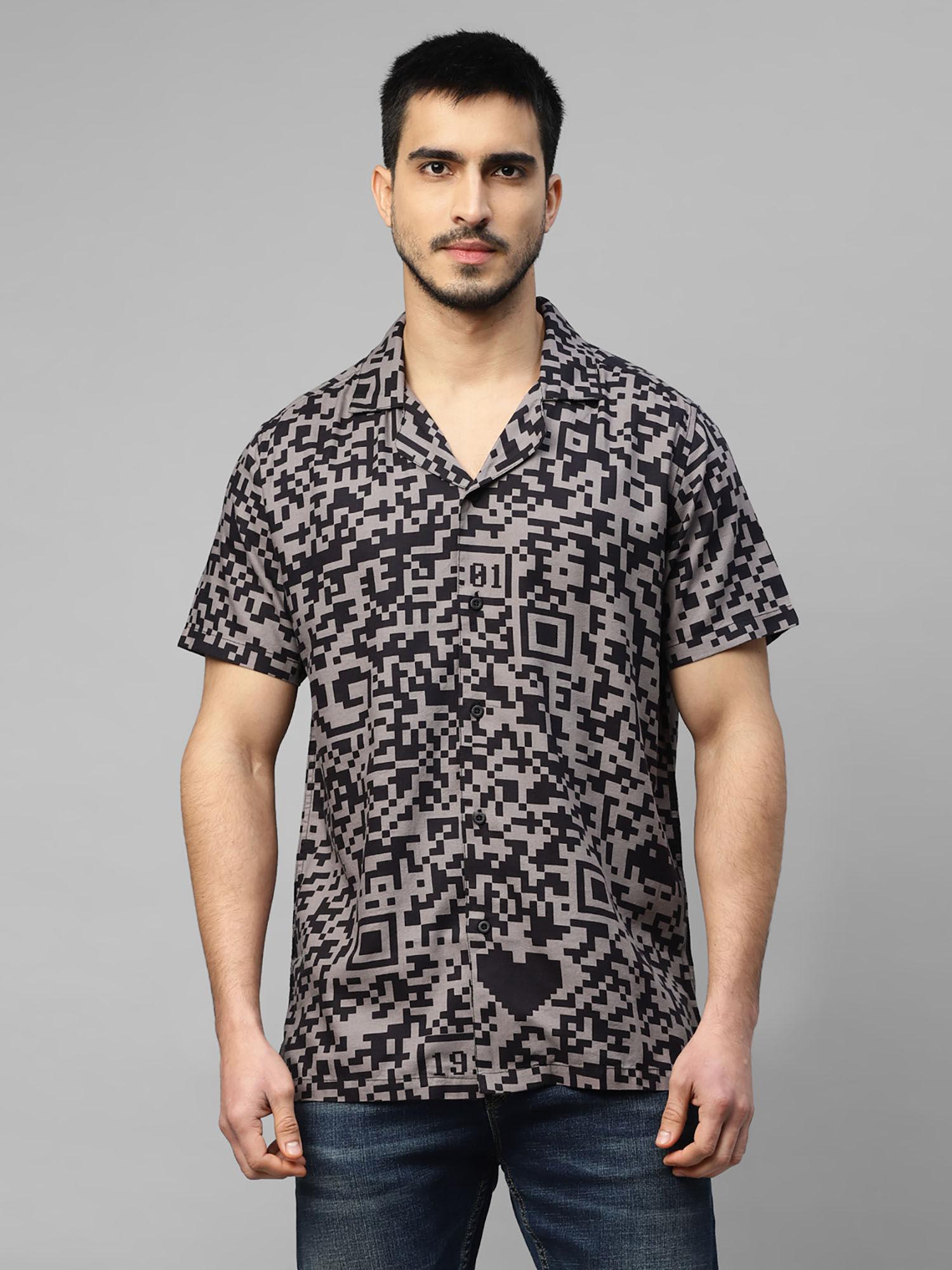 qr engineered print hs casual shirt-grey