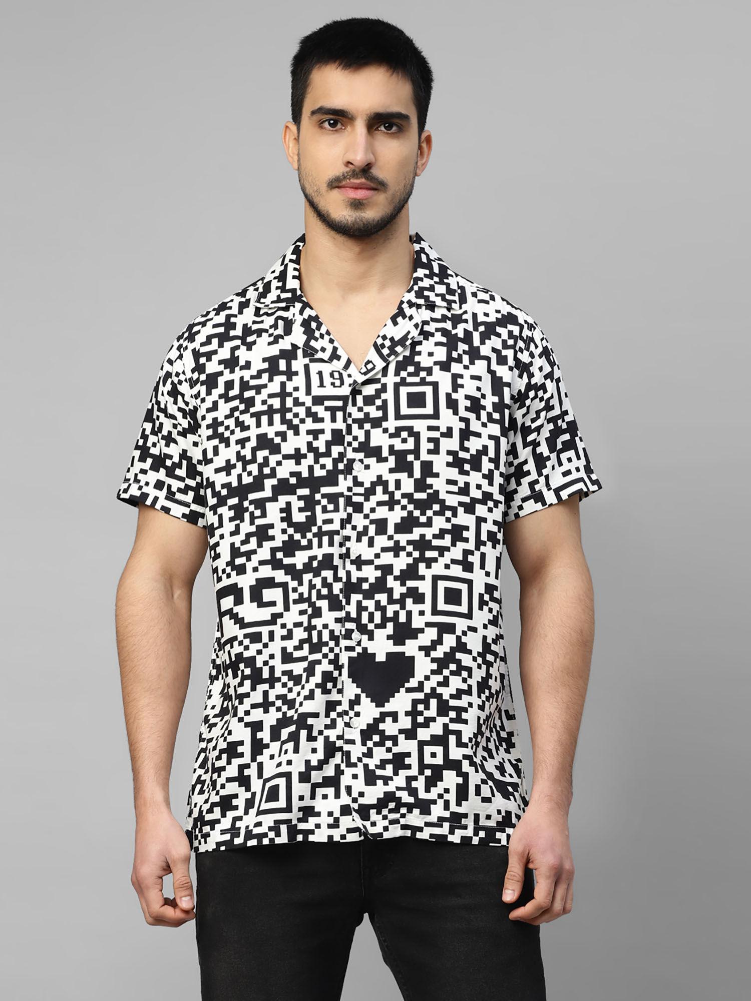 qr engineered print hs casual shirt-white