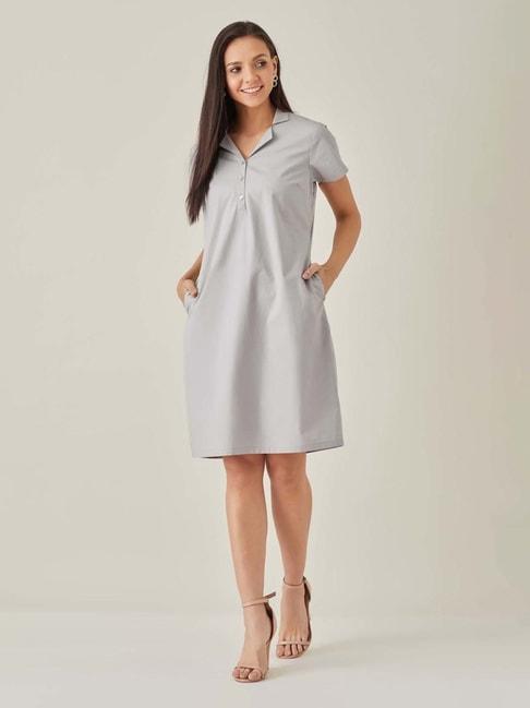 qua grey cotton shirt dress