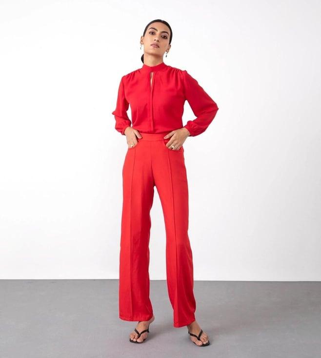 qua apple red creased wide leg trousers