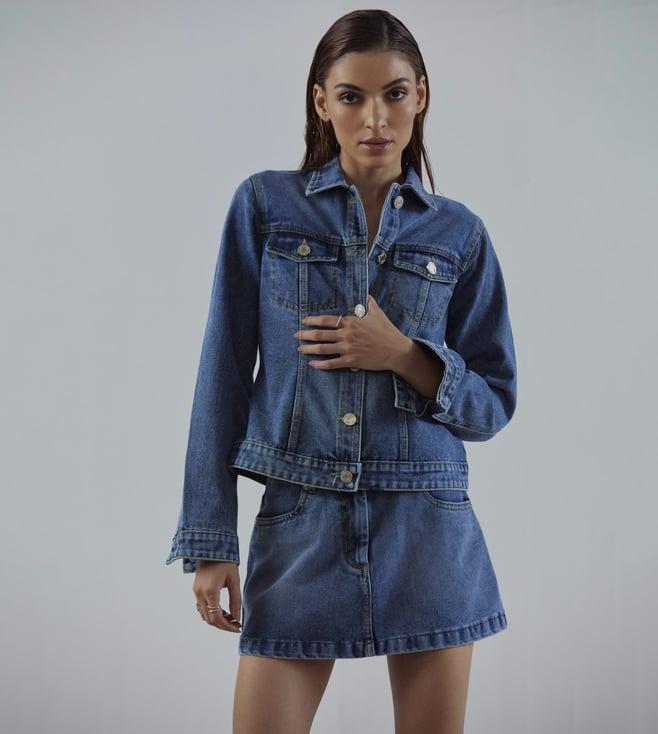 qua blue panelled denim jacket