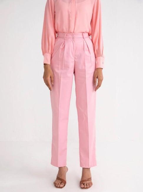 qua blush pink pleated straight trousers