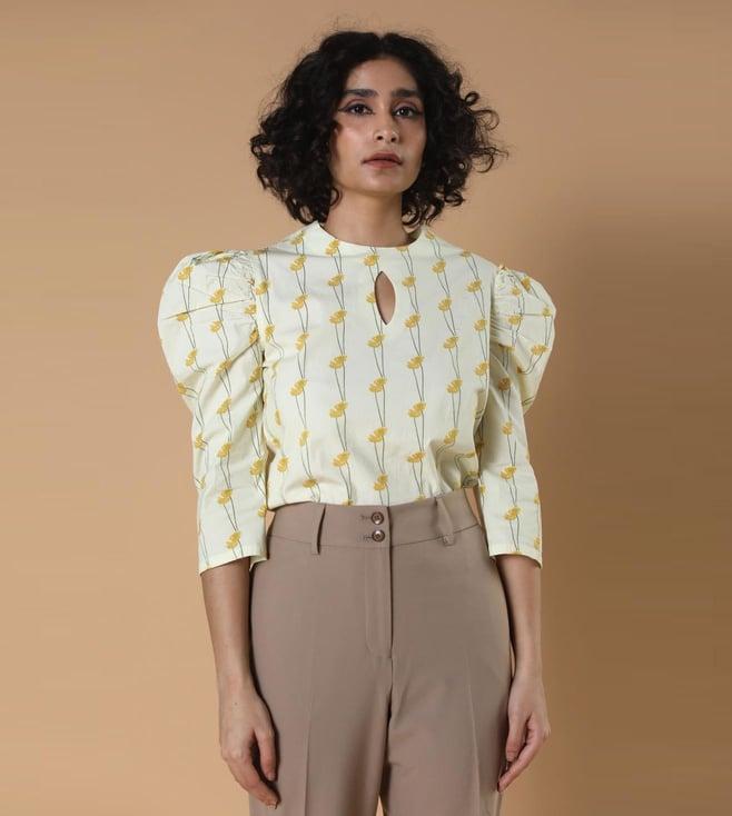 qua light green & yellow the asima blouse