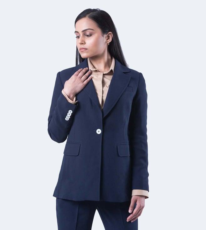 qua navy blue textured crepe modern blazer