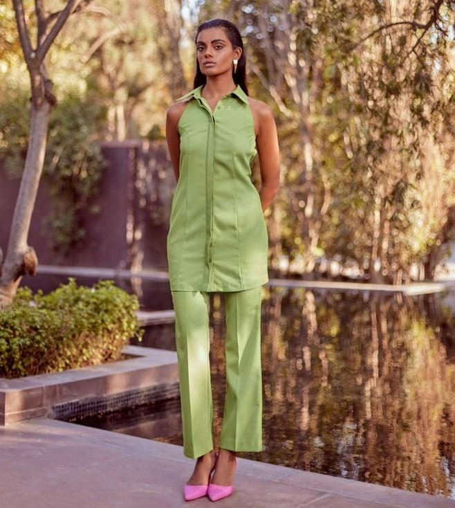 qua pear green quintenssence sharp contoured top with pant