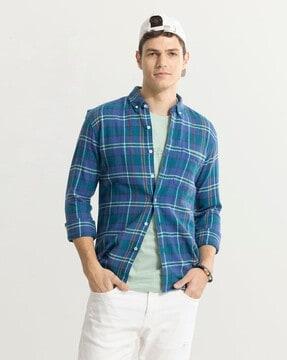 quadric flannel checked slim fit shirt