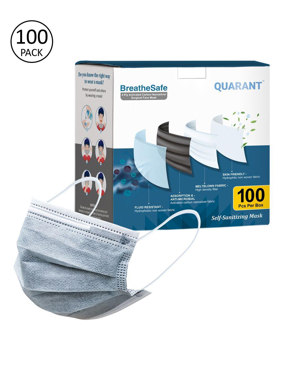 quarant pack of 100 grey solid 4-ply nanosilver activated carbon surgical face masks