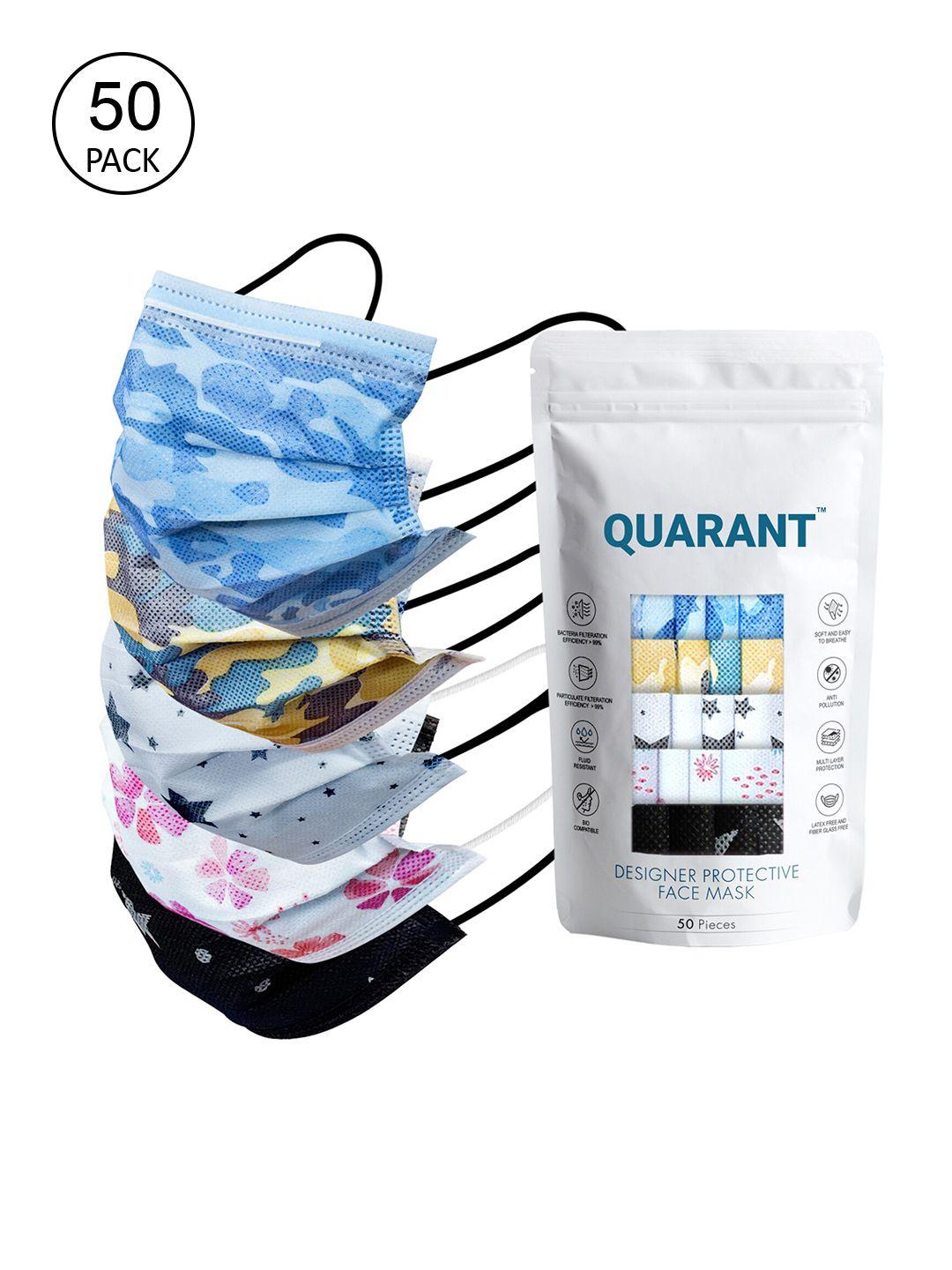 quarant pack of 50 multicolor printed 4-ply designer surgical face masks