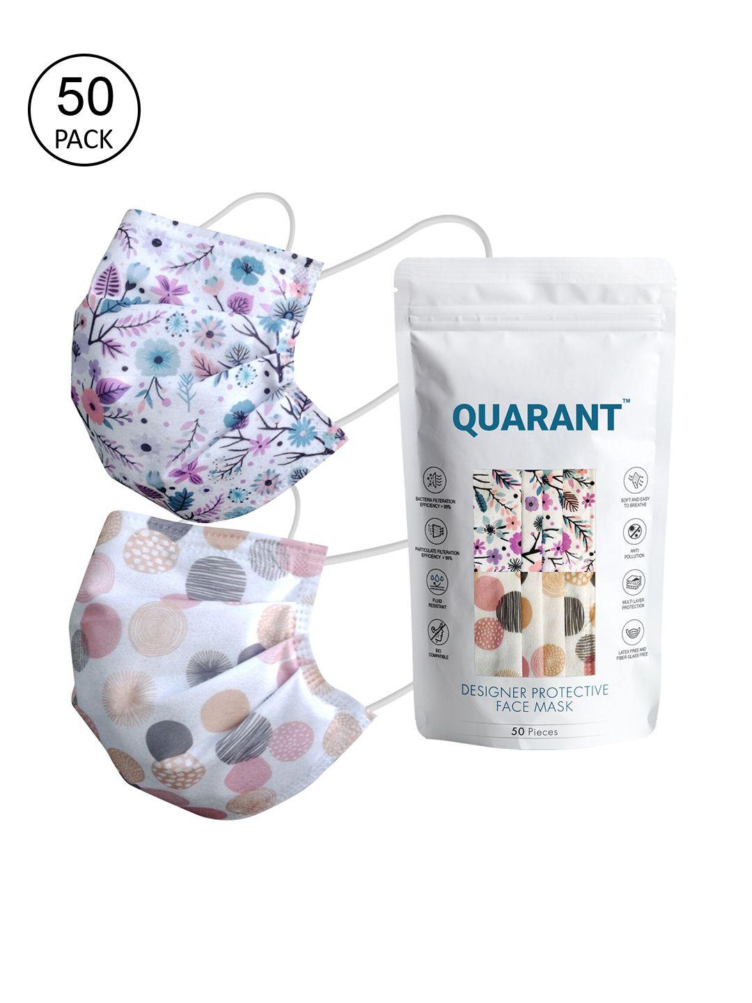 quarant pack of 50 flower and polka printed 4-ply surgical face masks