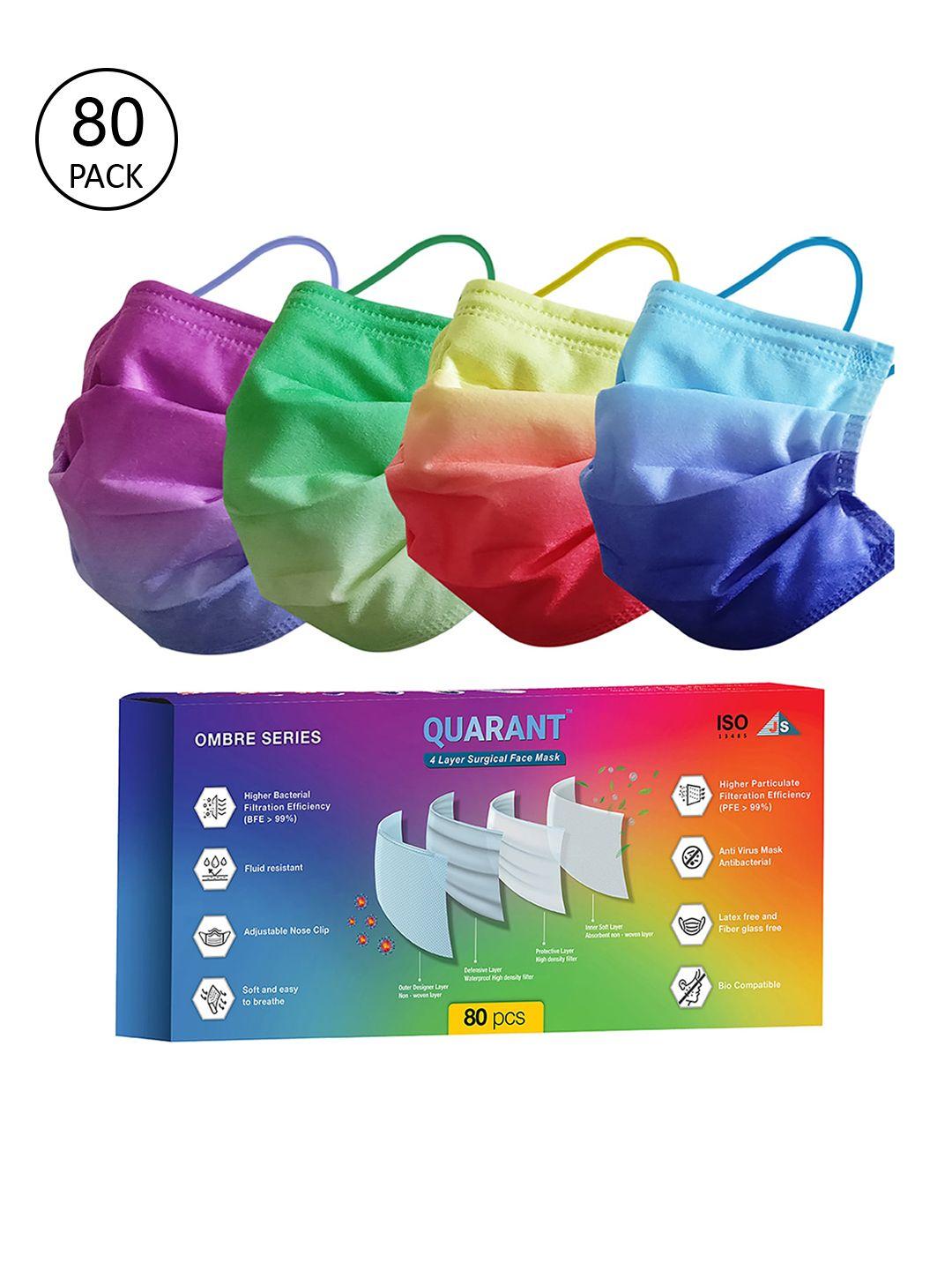 quarant pack of 80 multicoloured ombre printed 4-ply designer surgical face masks