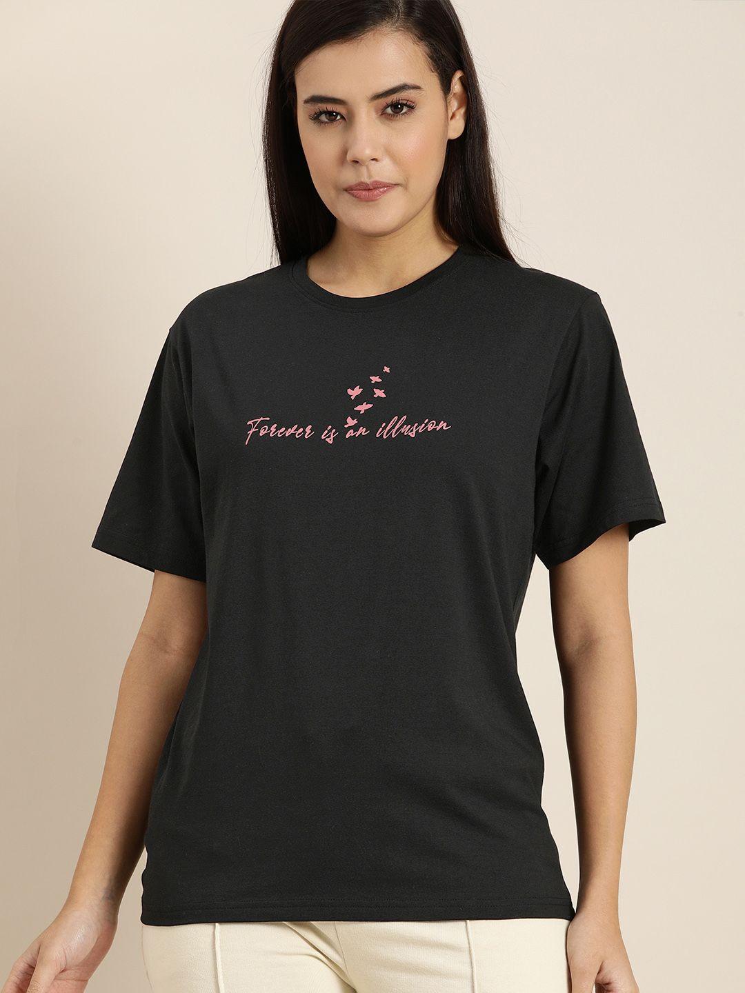 quarantine women black typography printed loose pure cotton t-shirt