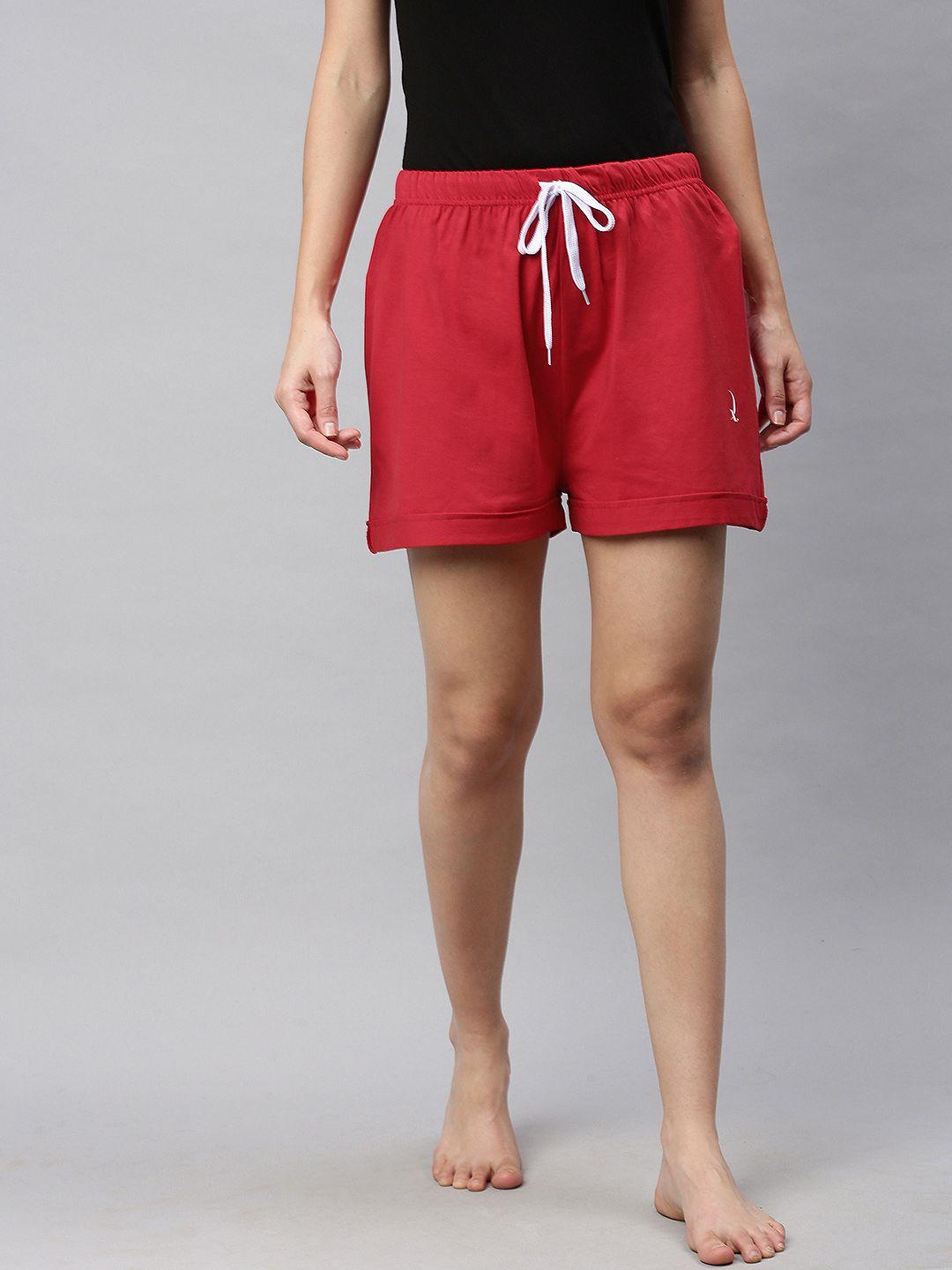 quarantine women red solid regular fit regular shorts