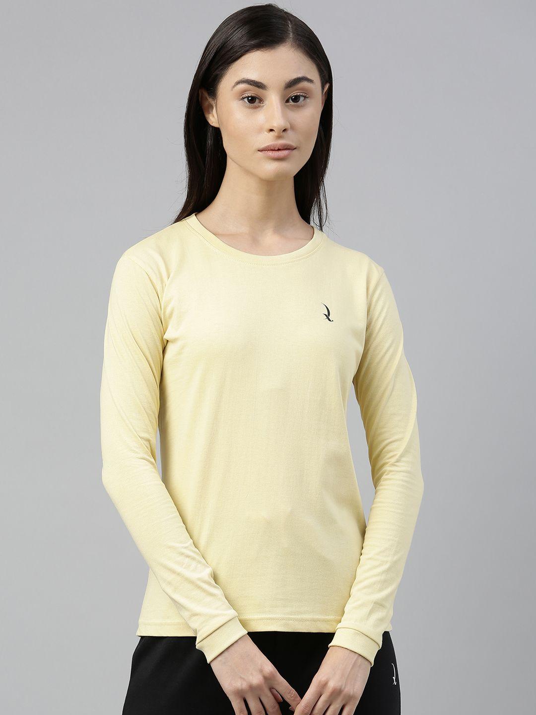 quarantine-women-yellow-solid-round-neck-t-shirt