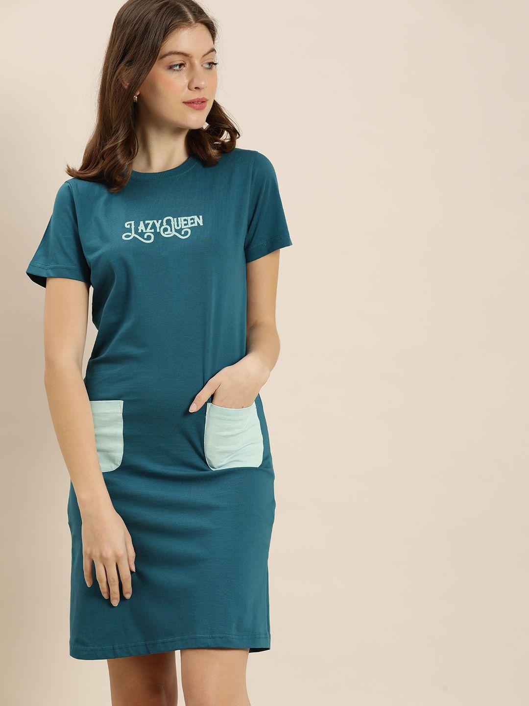 quarantine blue printed t-shirt dress