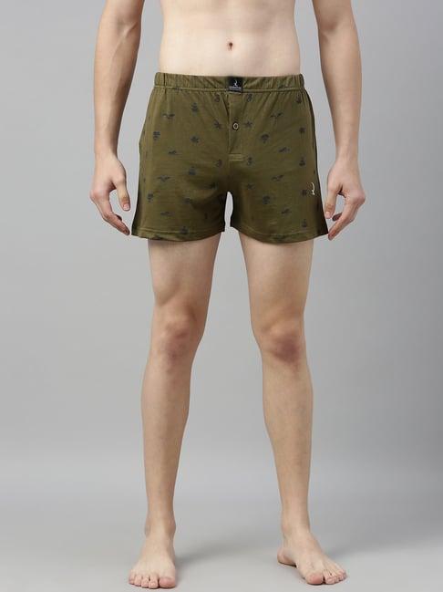 quarantine olive green regular fit printed boxers