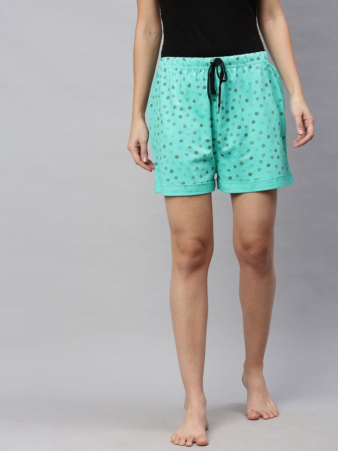 quarantine women green printed regular fit regular shorts