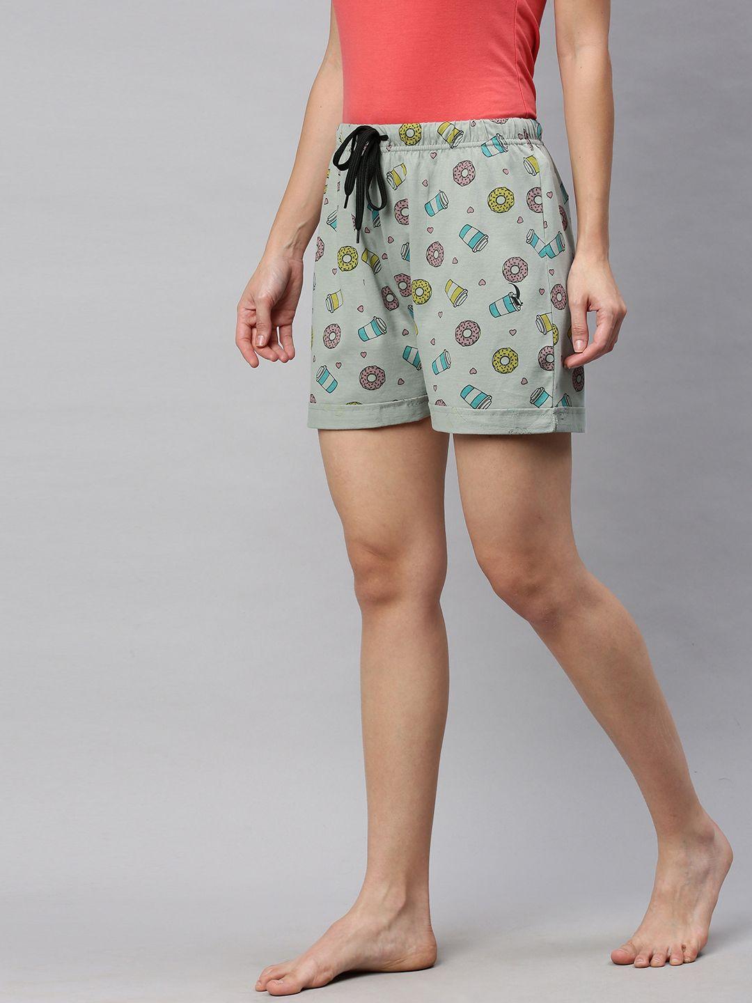 quarantine women grey & yellow printed lounge shorts