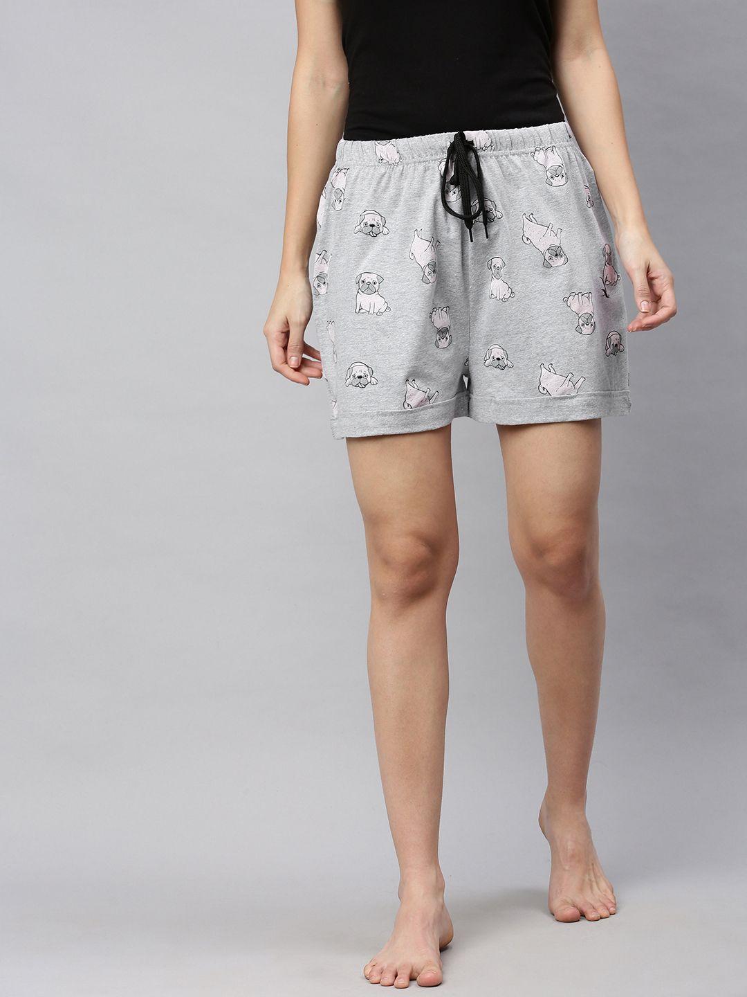 quarantine women grey melange printed regular fit regular shorts