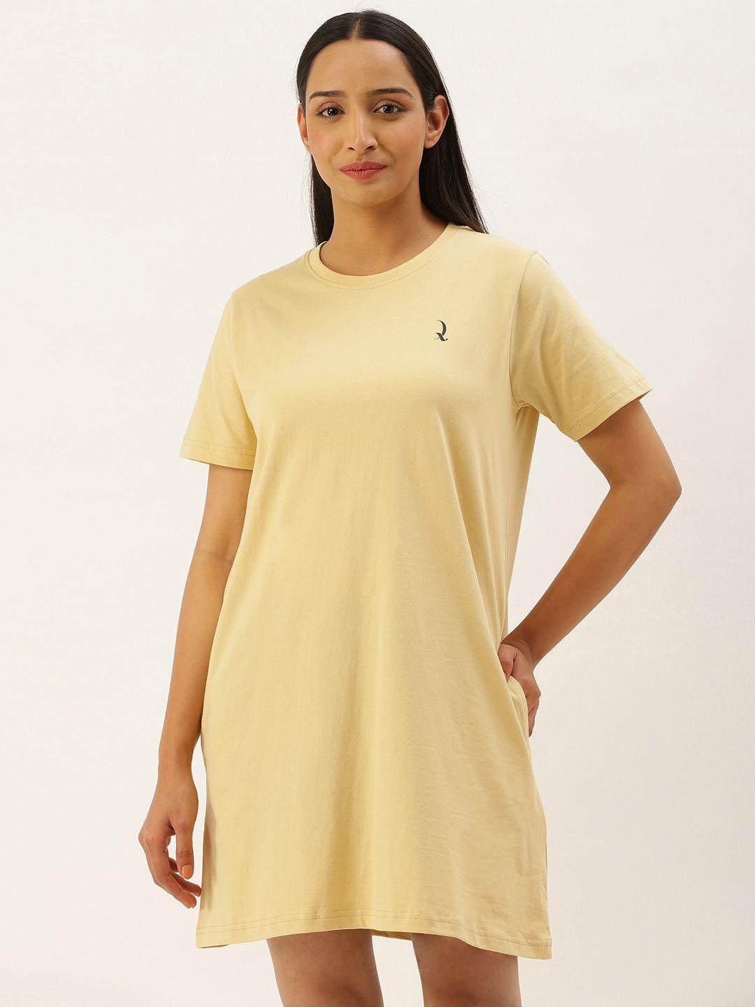 quarantine women yellow solid pure cotton nightdress