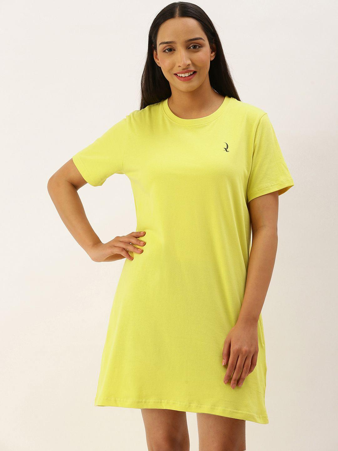 quarantine yellow pure cotton solid t-shirt nightdress