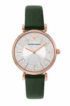 quartz 32 mm silver dial leather analog watch for women - ar11517i