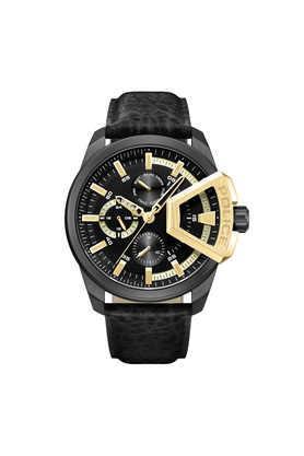 quartz 46 mm black dial leather analog watch for men - plpewjf0005704