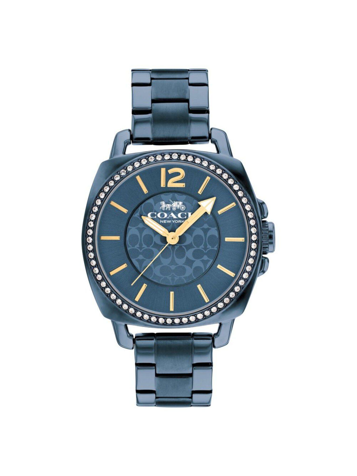 quartz analog blue dial stainless steel strap watch for women (m)