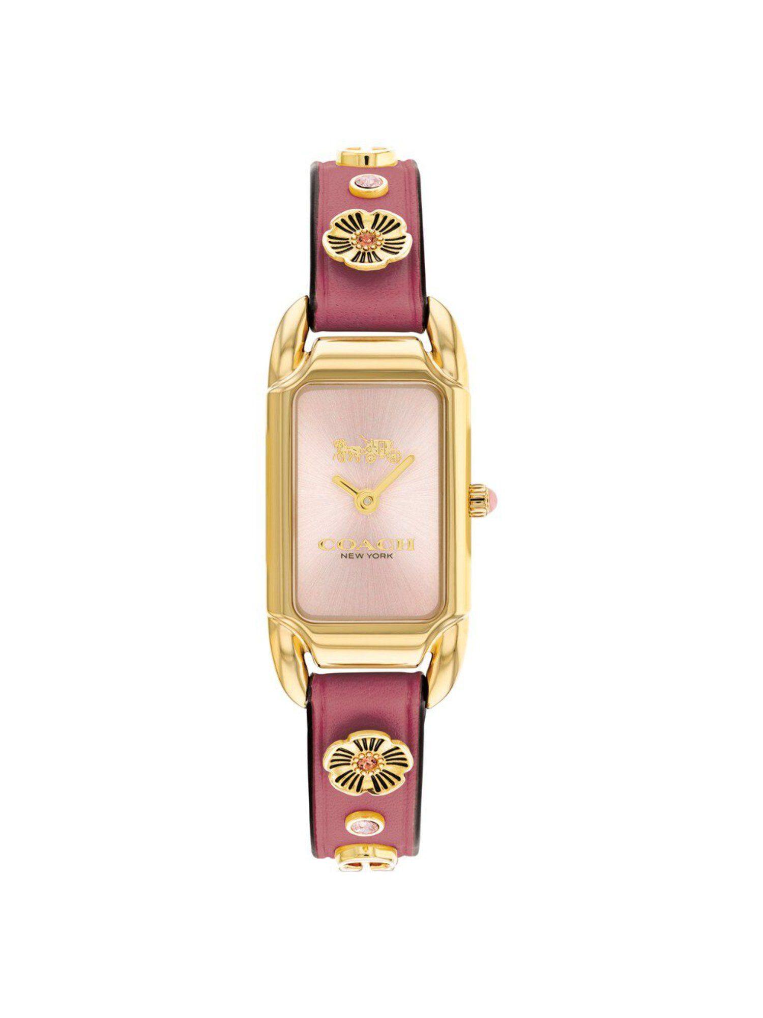 quartz analog pink dial leather strap watch for women (m)