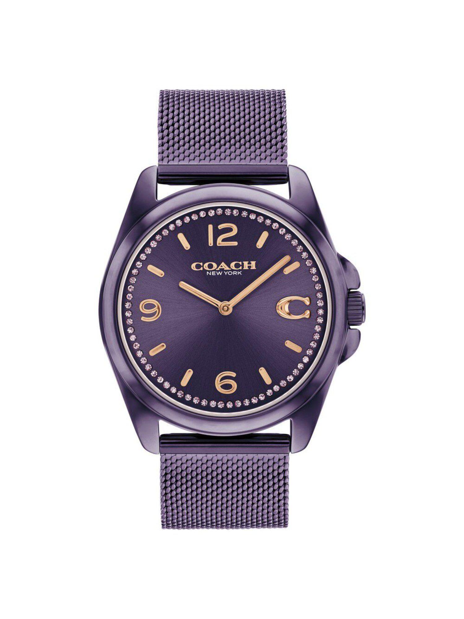 quartz analog purple dial stainless steel strap watch for women (m)