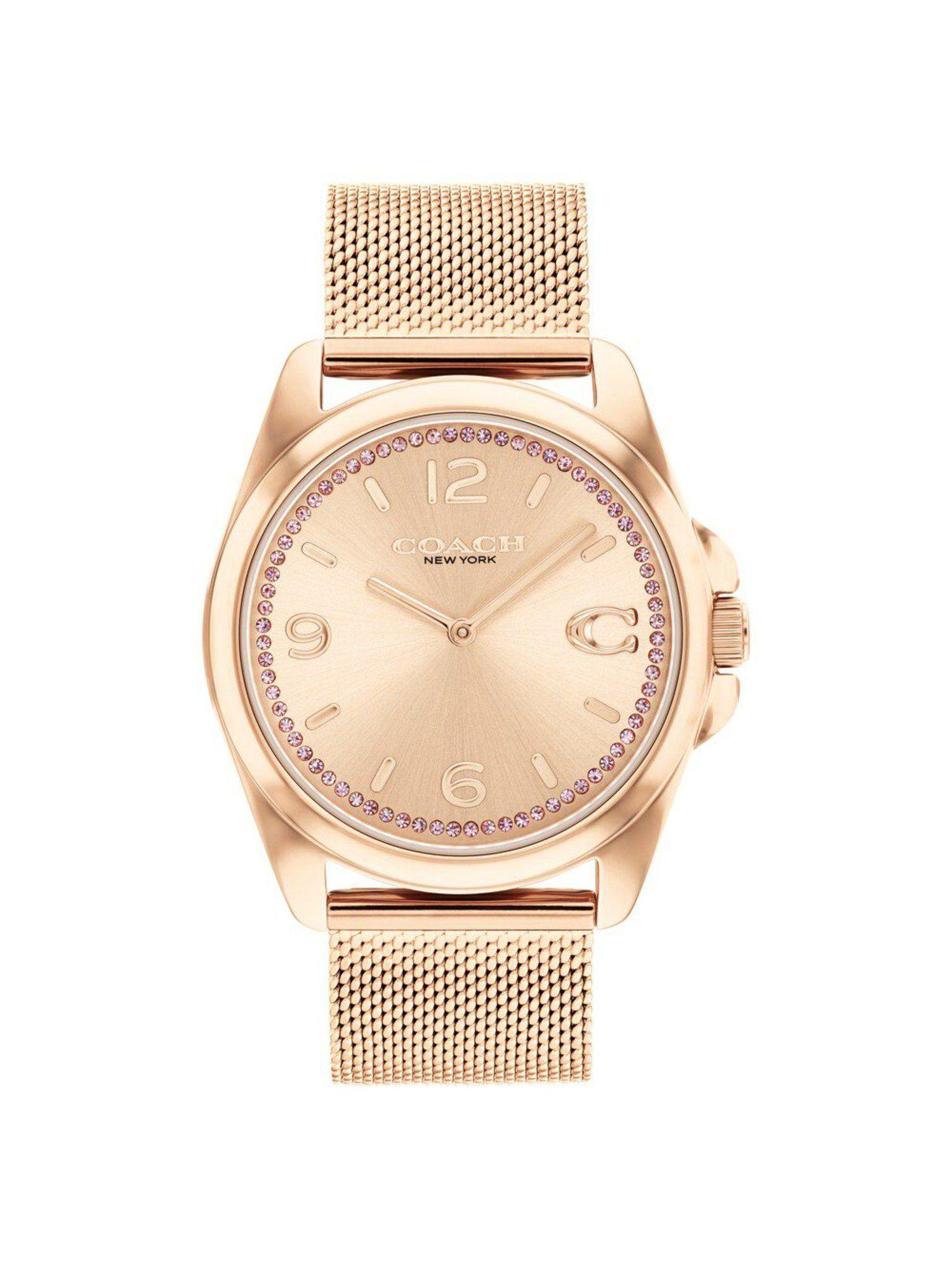 quartz analog rose gold dial stainless steel strap watch for women (m)