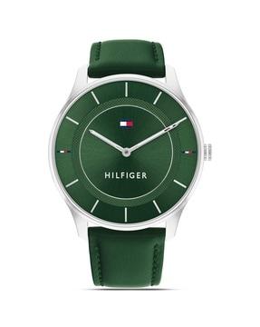 quartz analogue green dial watch with leather strap-neth1782553