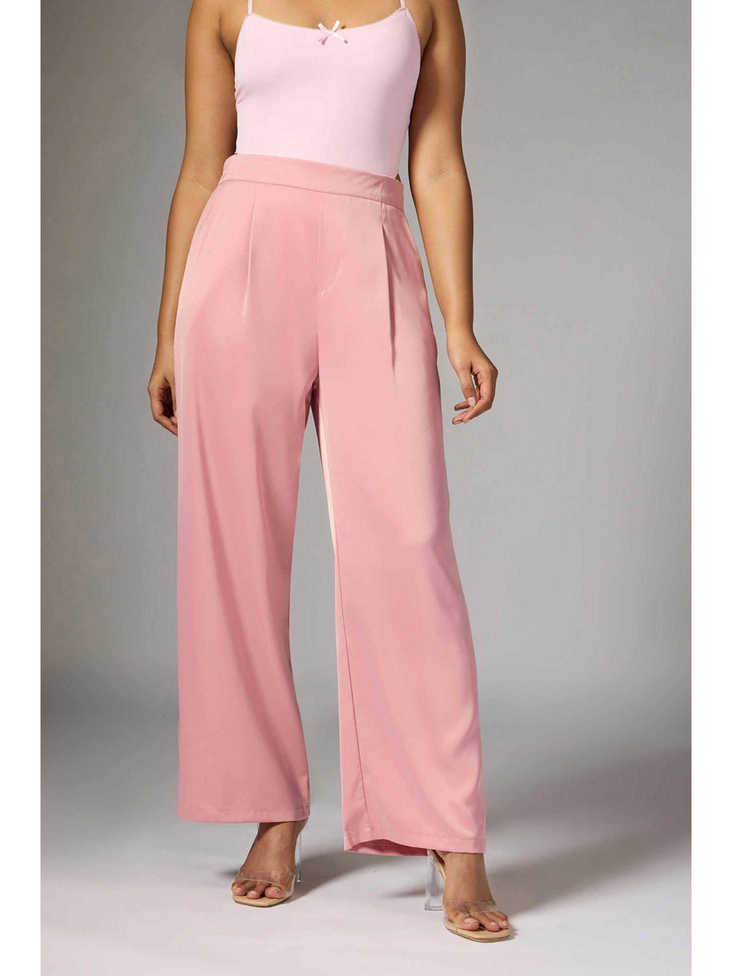 quartz pink satin wide korean pant