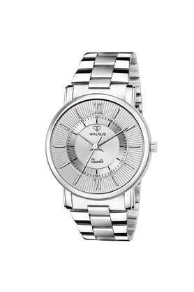 quartz silver dial stainless steel analogue watch for men