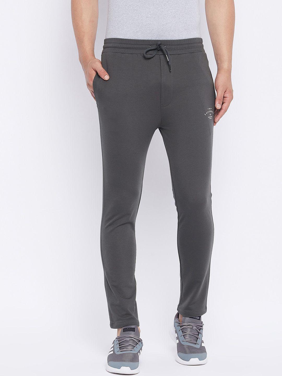 qubic men charcoal grey solid slim fit track pants