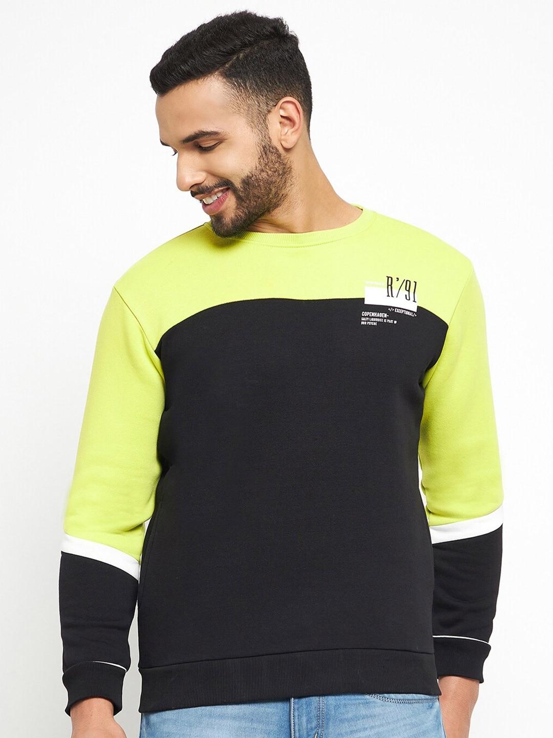 qubic men colourblocked round neck pullover sweatshirt