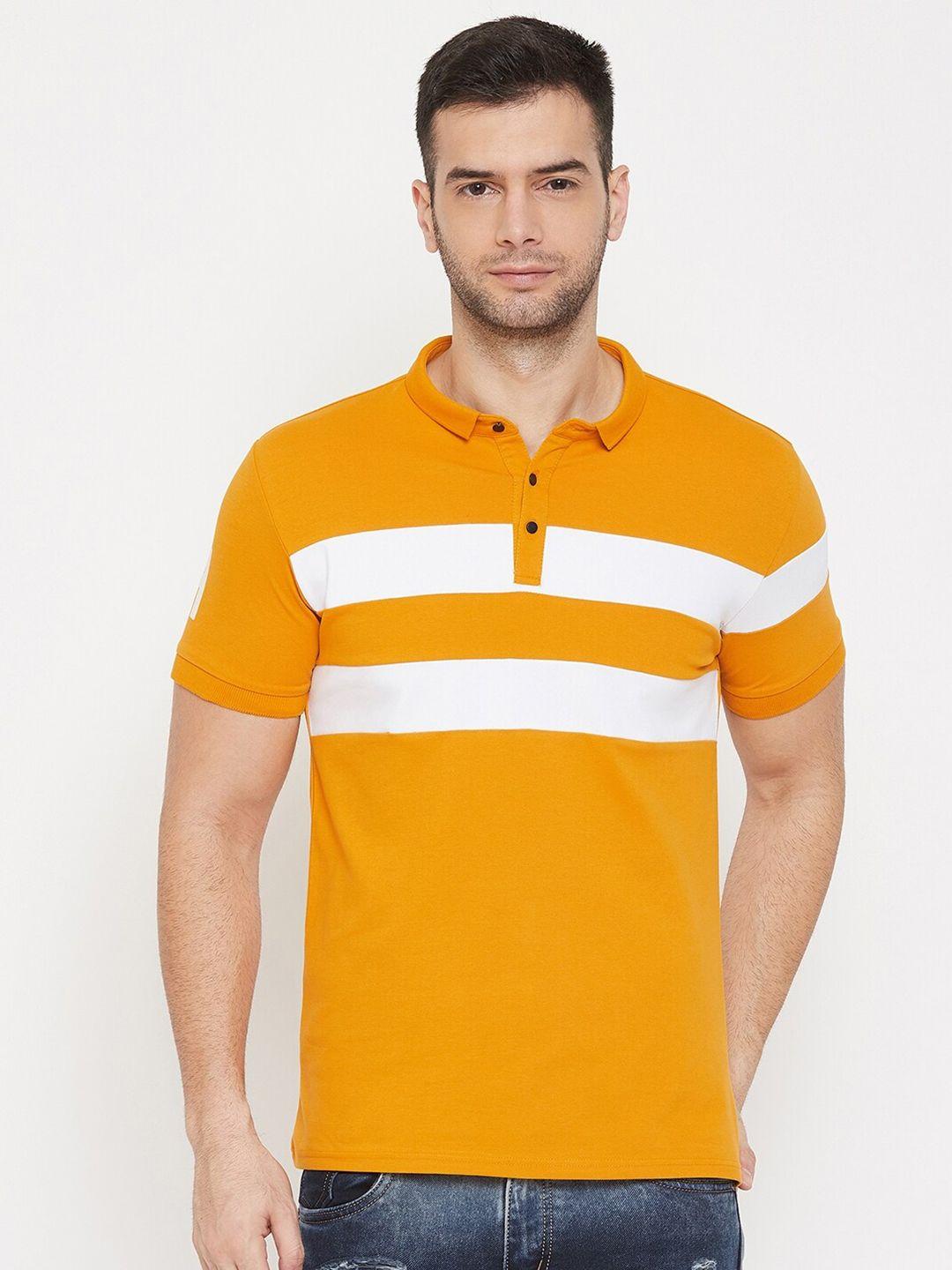 qubic men pack of 2 mustard yellow & white striped polo collar t-shirt