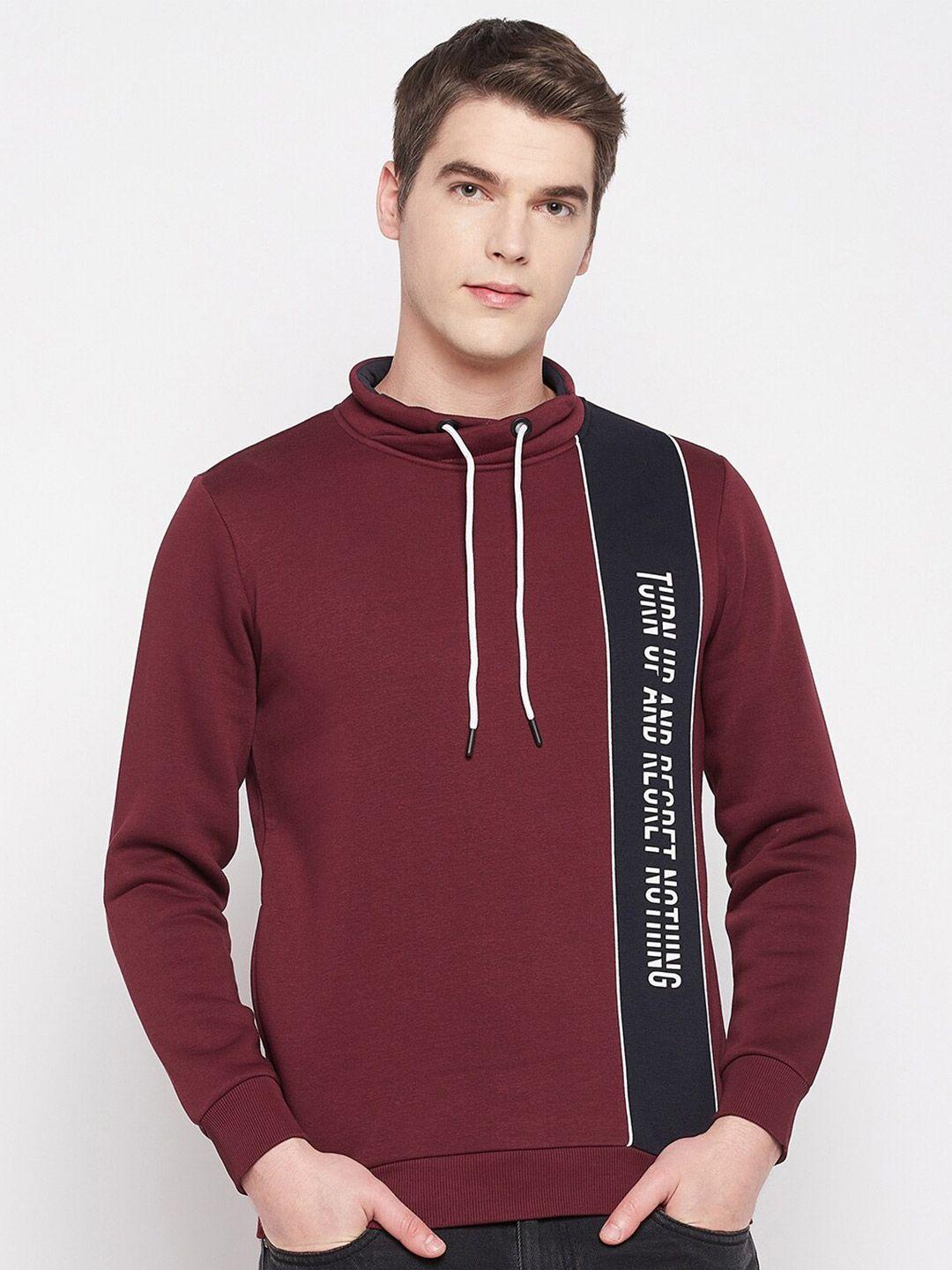 qubic men typography printed hooded pullover sweatshirt