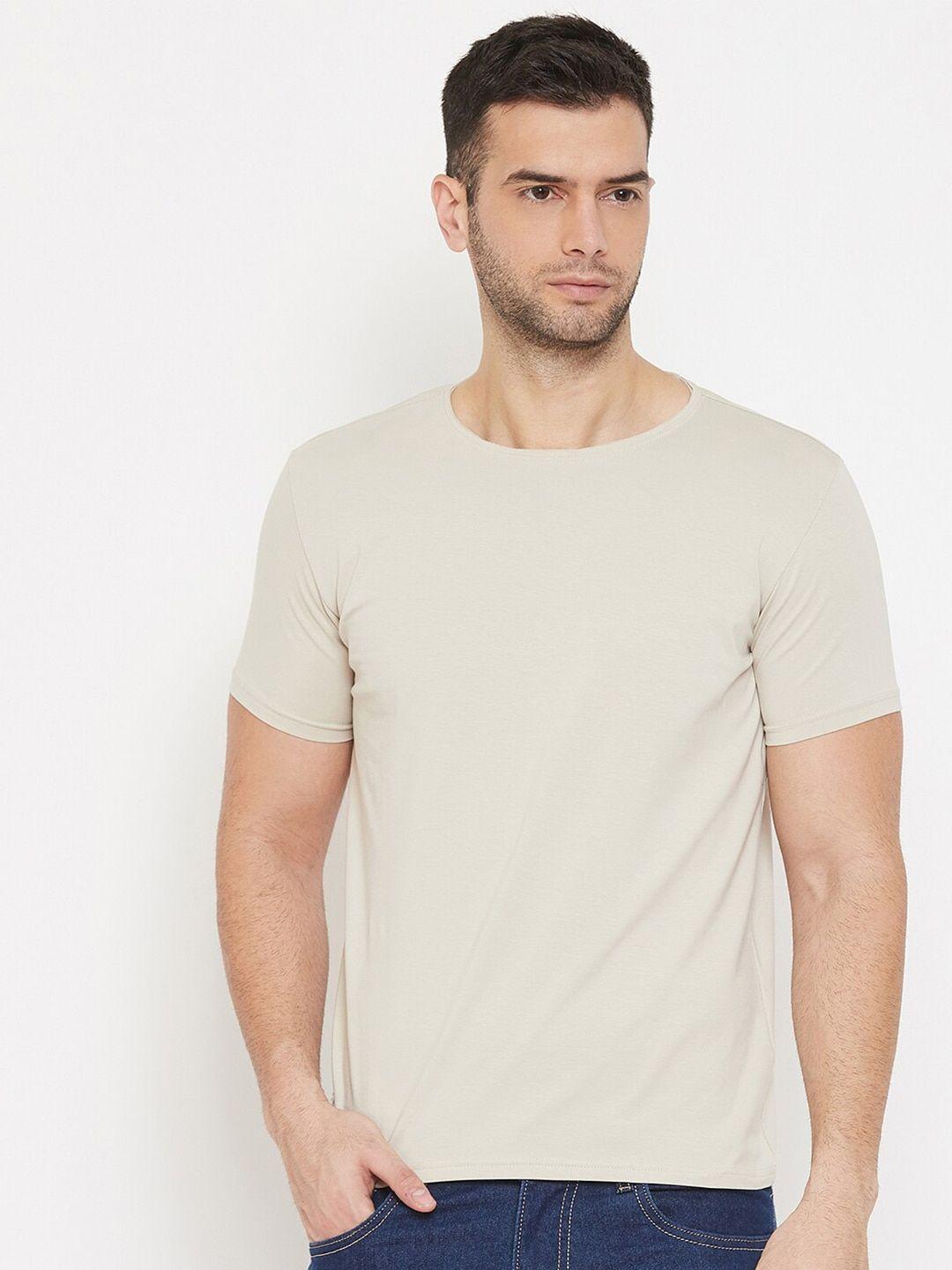 qubic men beige  solid t-shirt
