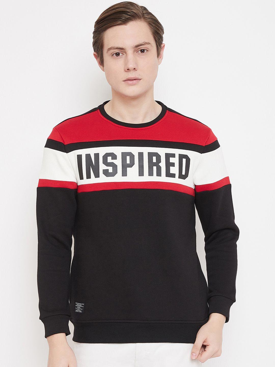 qubic men black & red typography printed sweatshirt