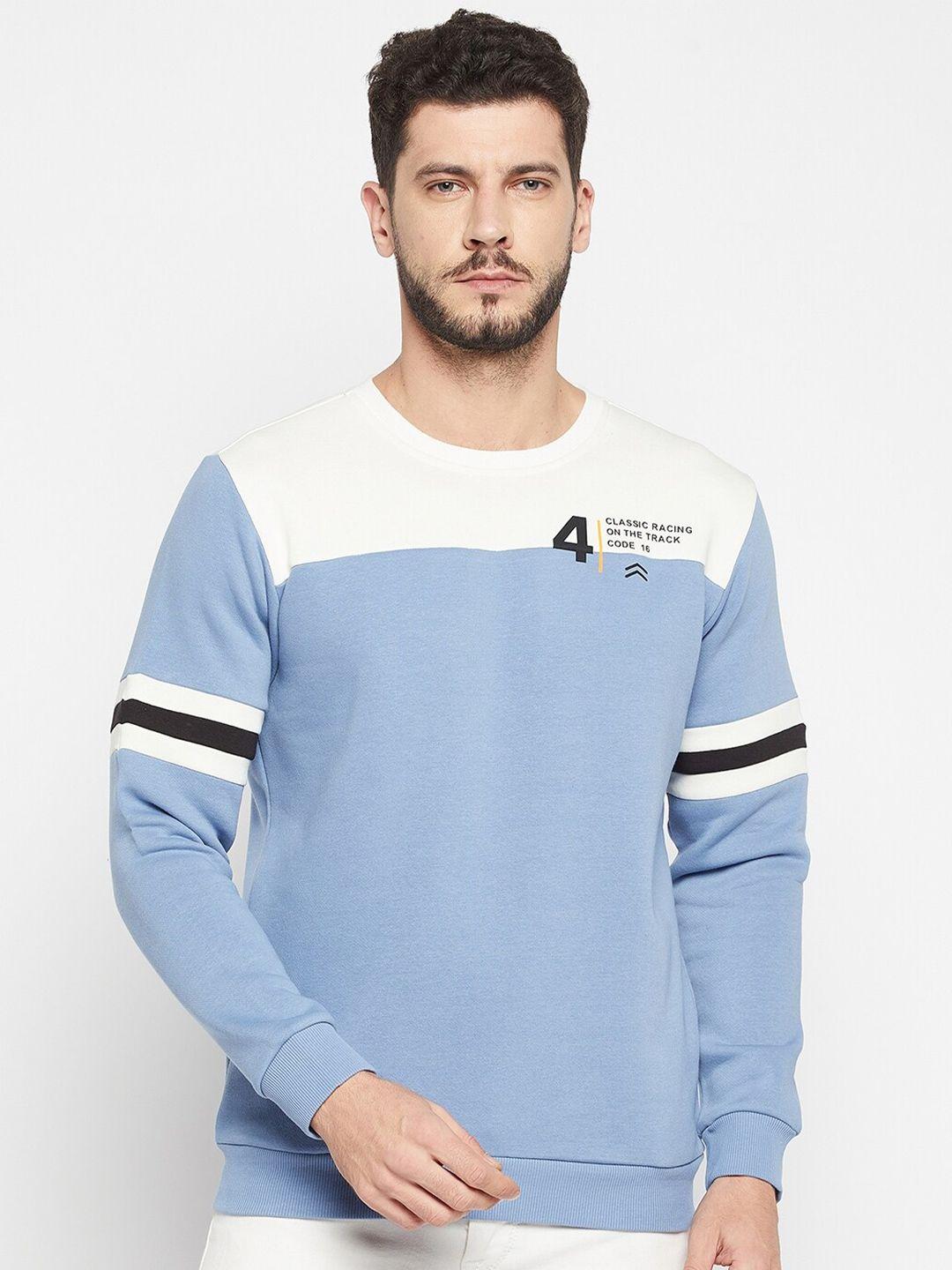 qubic men blue cotton colourblocked sweatshirt