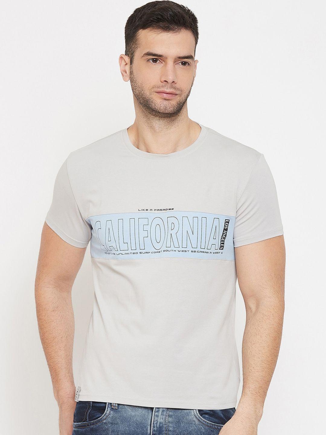 qubic men grey printed round neck t-shirt