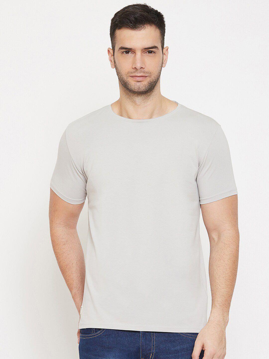 qubic men grey solid round neck t-shirt