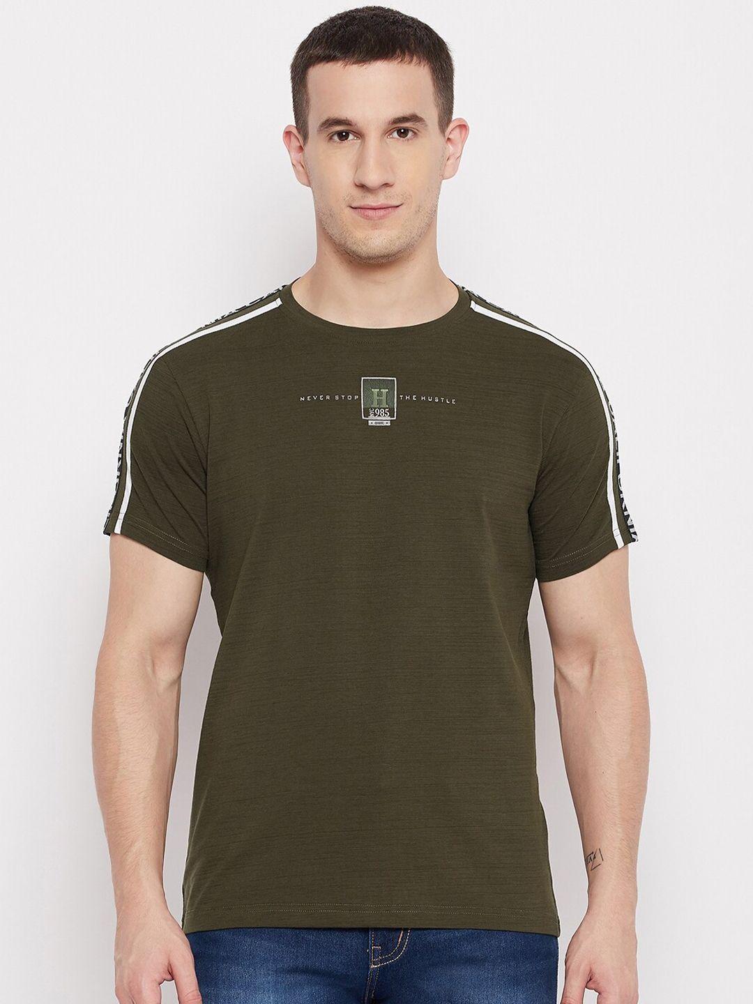 qubic men olive green typography printed t-shirt