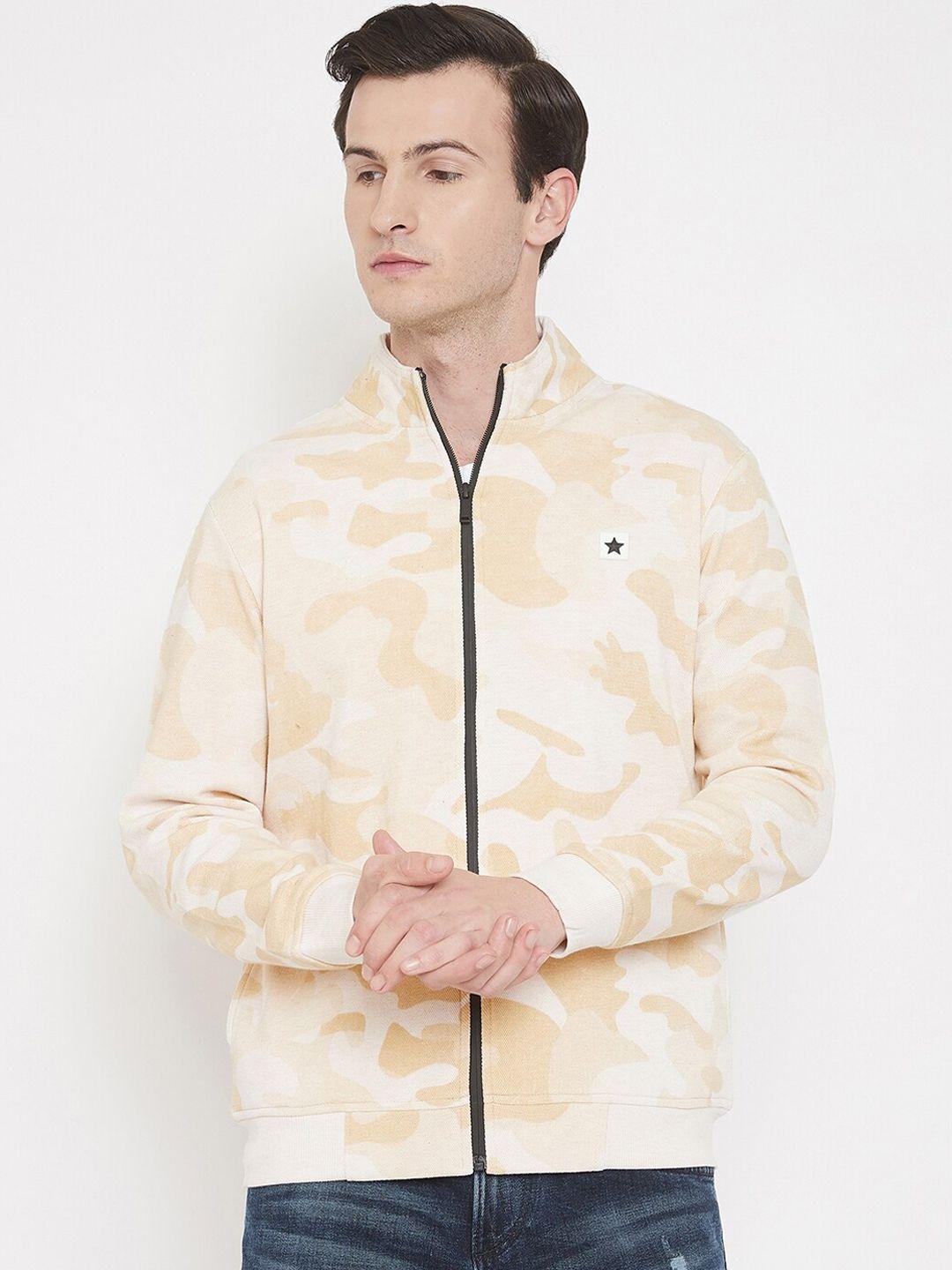 qubic men peach-coloured & beige printed sweatshirt