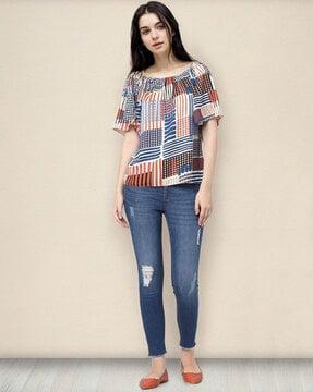 queen striped top with flutter sleeves